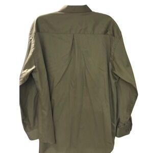 Crazy Horse Liz Claiborne Mens Sateen Button Down Shirt Olive Green 17.5 34-35